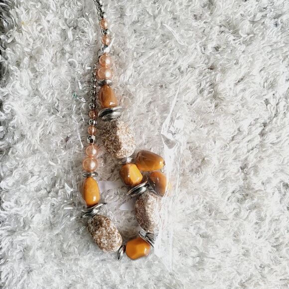 New! Beautiful neutral chunky stone necklace rust tan brown colors with earrings - Picture 4 of 8